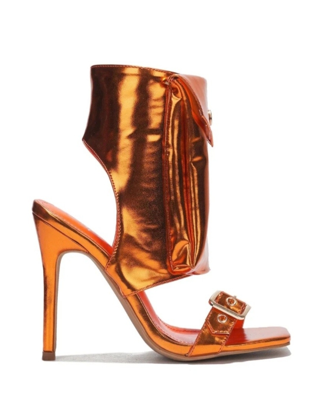 Cape Robbin Metallic Orange High Heel Sandal with Ankle Cuff Size 8.5